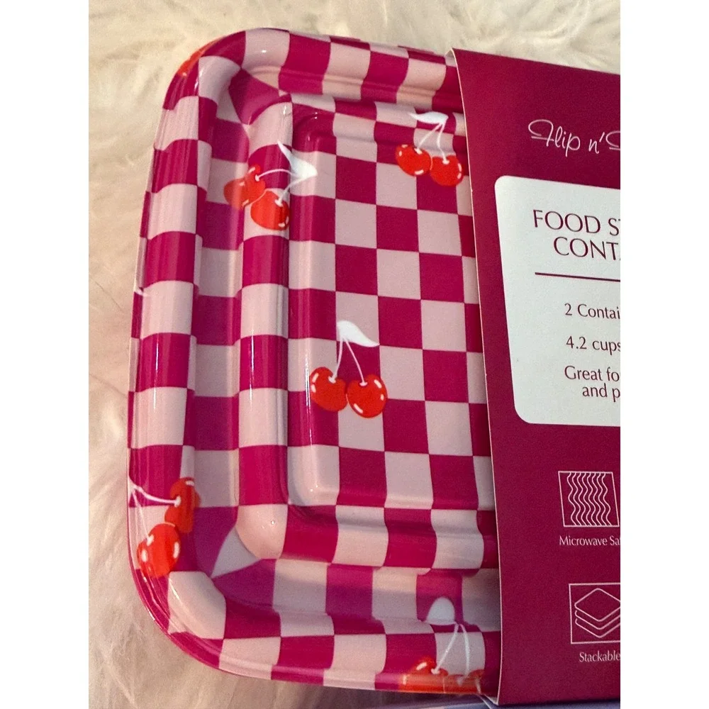 Flip n Fresh Gossi Cherry Checkered Food Storage Containers 4pc Set Pink Blue